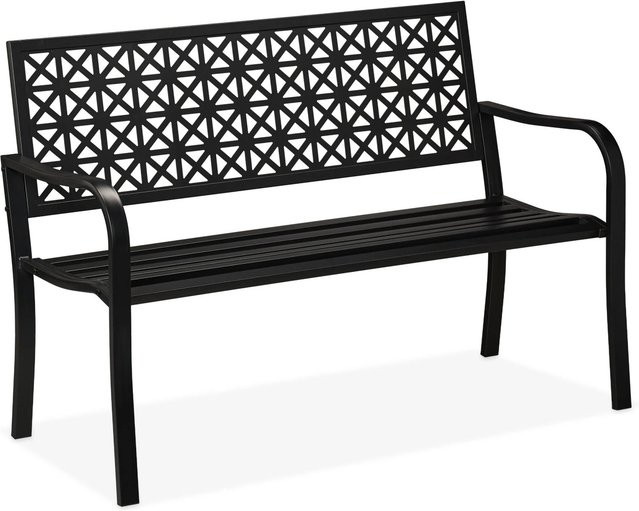 Relaxdays Gartenbank aus Stahl in Schwarz mit geometrischem Design für Garten, Balkon und Terrasse, B/T/H: 127 x 62 x 85 cm - Bild 1