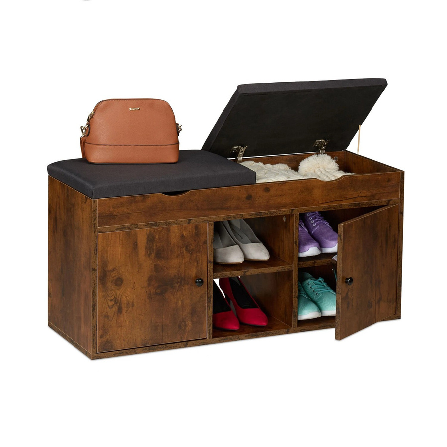 Relaxdays Schuhbank aus MDF Schwarz klappbar und gepolstert, B/H/T: 100 x 49,5 x 34 cm - Bild 2