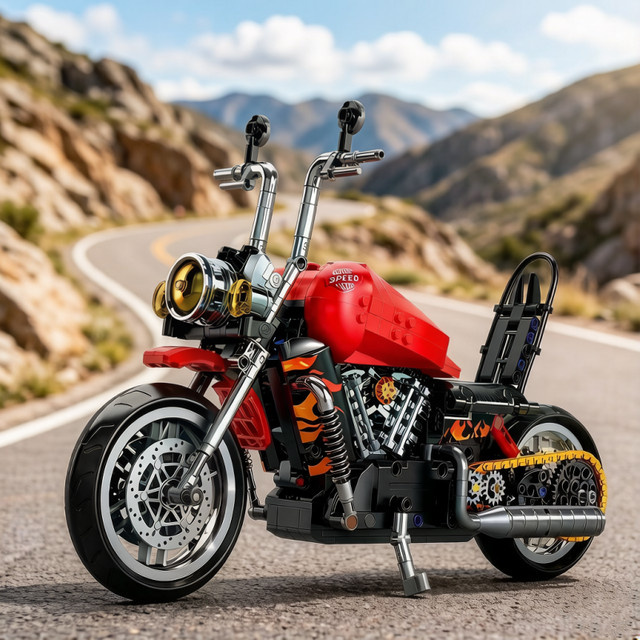 FUNXINEE Technisches Rotes Motorrad, Bausteinset, 1:8, 805 Teile - Bild 1