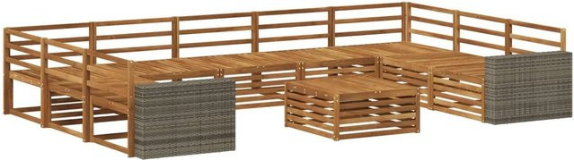 vidaXL Outdoor-Sofagarnitur aus Massivholz Akazie in Natur Braun, 10-teiliges Set mit modernem Design - Bild 1
