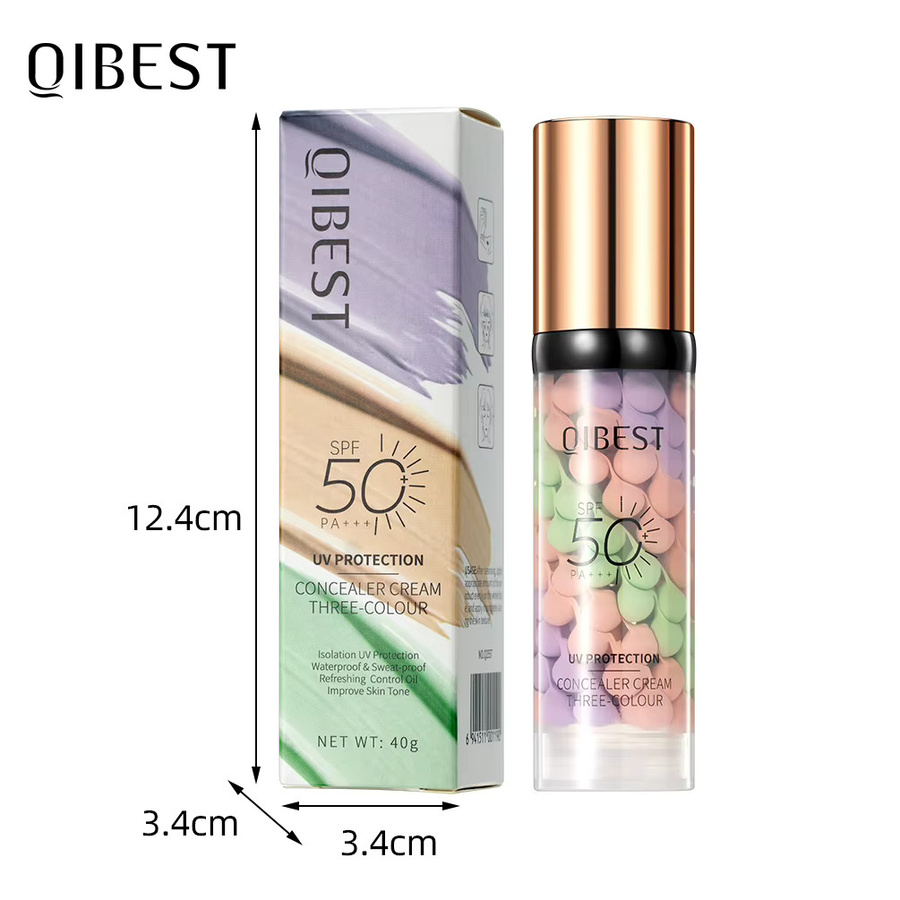 QIBEST Gesichts-Make-up-Grundierung, dreifarbige Creme, natürlich - Bild 3