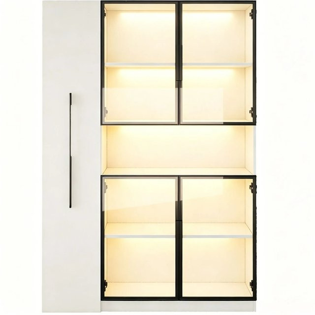 Merax Glasvitrine in Weiß mit LED-Beleuchtung und Schubladen, B/T/H: 110 x 35 x 160 cm - Bild 1