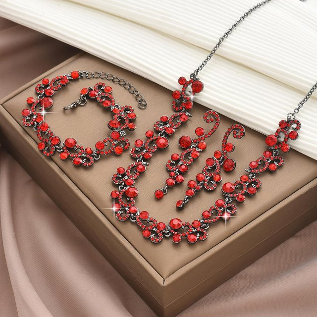 Lucky Star Jewelry Schmuck-Set, Blütenblatt, Messing, Zirkonia, Kristall, Schwarz, Damen - Bild 1
