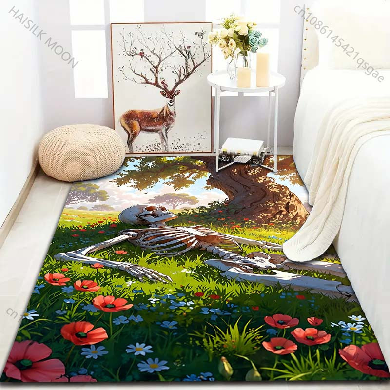 UQIDEHOME Teppich mit Skelettbaum Muster für Wohnzimmer und Schlafzimmer, Waschbare Bodenmatte, Breite: 60 cm, Tiefe: 40 cm - Bild 4