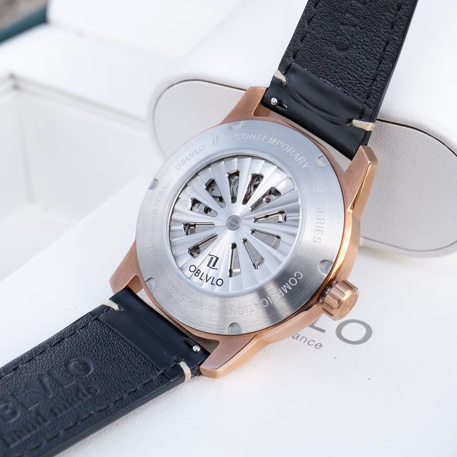 OBLVLO Armbanduhr Automatik, Kalbsleder, Schwarz, Herren - Bild 4