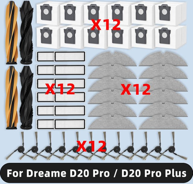 OSSIEAO Zubehör-Set für Dreame D20 Pro, D20 Pro Plus, RLD43SA und RLD43SD mit Hauptseitenbürste, HEPA-Filter, Mopptuch und Staubbeutel - Bild 1