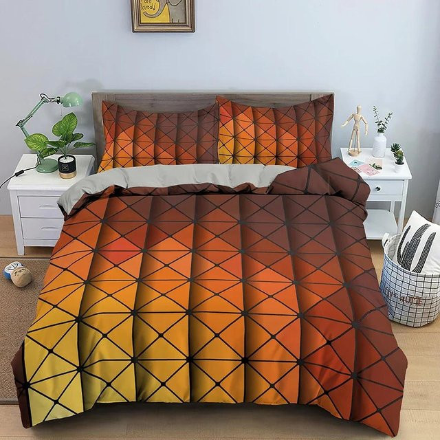 Bettwäscheset Lodestar mit Bettdeckenbezug und Kissenbezug, bunt gestreiftes geometrisches Design, Mehrfarbig Orange, Mikrofaser, B/H: 173 x 218 cm - Bild 1