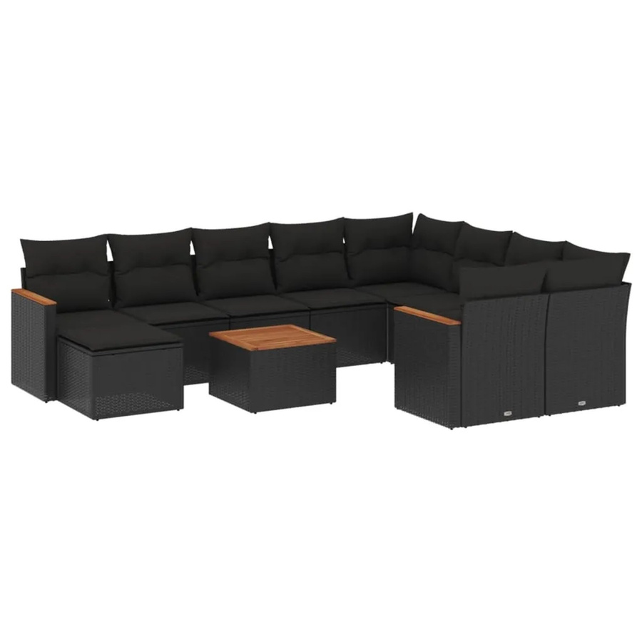 vidaXL 11-tlg Garten-Sofagarnitur in L-Form aus schwarzem PE-Rattan mit Kissen und pulverbeschichtetem Stahlgestell - Bild 2