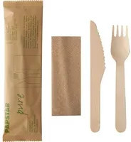 Papstar Besteckset Pure aus Birkenholz mit Messer, Gabel und Serviette, 50 Stück, braun - Bild 1