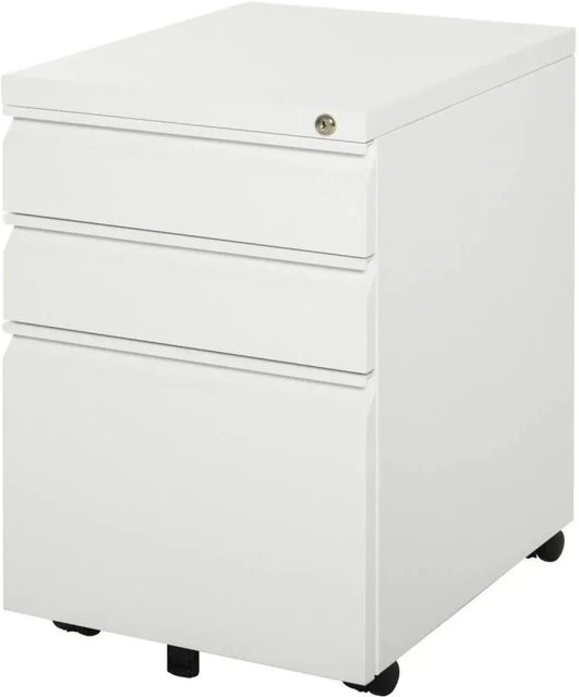Vinsetto Rollcontainer aus Stahl mit 3 Schubladen und Rollen in Weiß, B/T/H: 39 x 48 x 60 cm - Bild 1