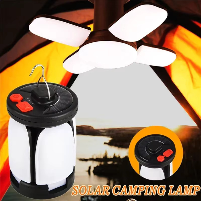 XIWANGFIRE LED Camping Lampe mit Solar und USB, Schwarz, Weiß, Aufhängbare Notfall-Laterne für Zelt, Garten und Reise - Bild 2