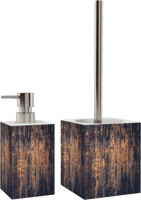 Sanilo Badezimmer Set Vintage mit Seifenspender und WC Bürste aus Edelstahl in Schwarz und Braun, Höhe: 170 cm, Breite: 70 cm - Bild 1