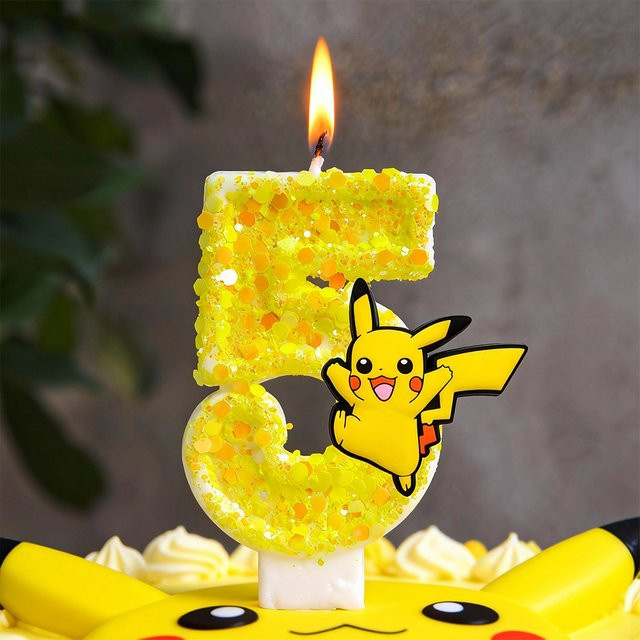 Potdemiel Dekorative Pokemon-Stil Kerzen mit Cartoon-Charakter in Gelb für Geburtstag und Themenpartys - Bild 1