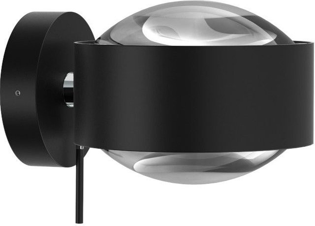 Top Light Puk Maxx Wall LED-Wandleuchte in Schwarz Matt und Chrom mit transparenter Glaslinse und warmweißem Licht (2700K) - Bild 1