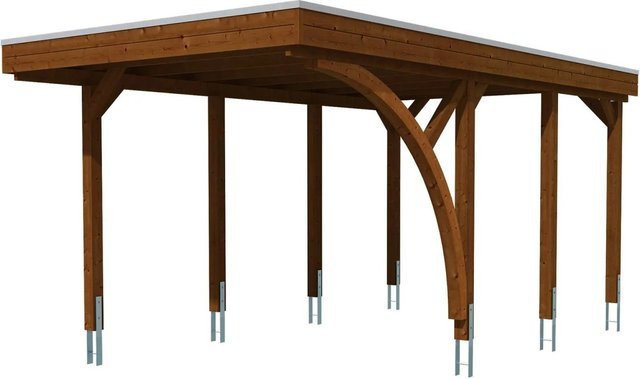 SKANHOLZ Carport Friesland aus Fichte mit Einfahrtsbogen und Flachdach in Nussbaum, B: 320 cm, T: 555 cm - Bild 3