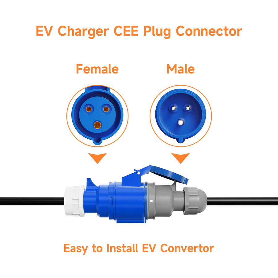 AFEEV EV-Ladegerät mit CEE-Buchse auf Schuko-Adapter, 3-polig, Blau, 7 kW, 32 A, 1-Phasen-Verbindungskabel - Bild 2