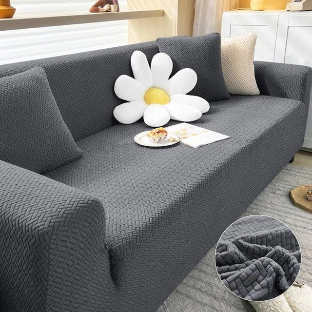 Elastischer Jacquard-Sofabezug für Ecksofas in Grau, wasserabweisend und rutschfest, passend für 4-Sitzer von 235-300 cm - Bild 1