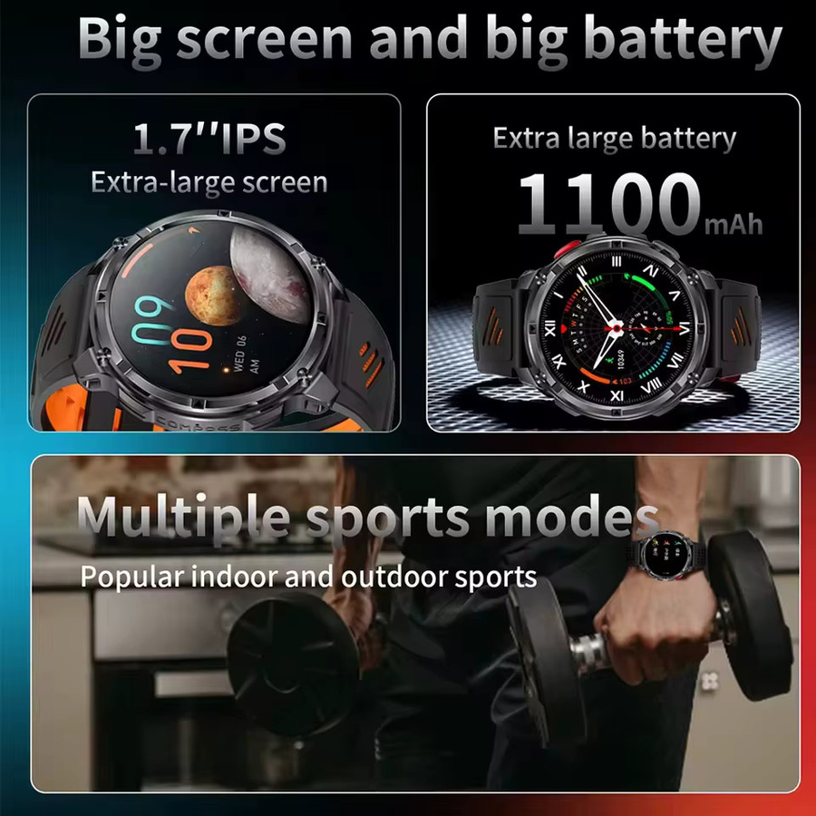 T-Rex3 Pro Smartwatch für Herren in Schwarz-Orange mit GPS-Tracker, 10ATM Wasserdichtigkeit und Anruffunktion - Bild 3