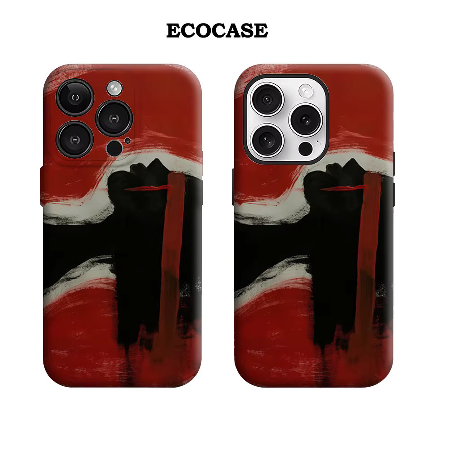Handyhülle mit abstraktem Design in Rot und Schwarz für Apple iPhone 11 bis iPhone 17 Pro Max Plus mit doppelschichtiger Rückseite - Bild 2