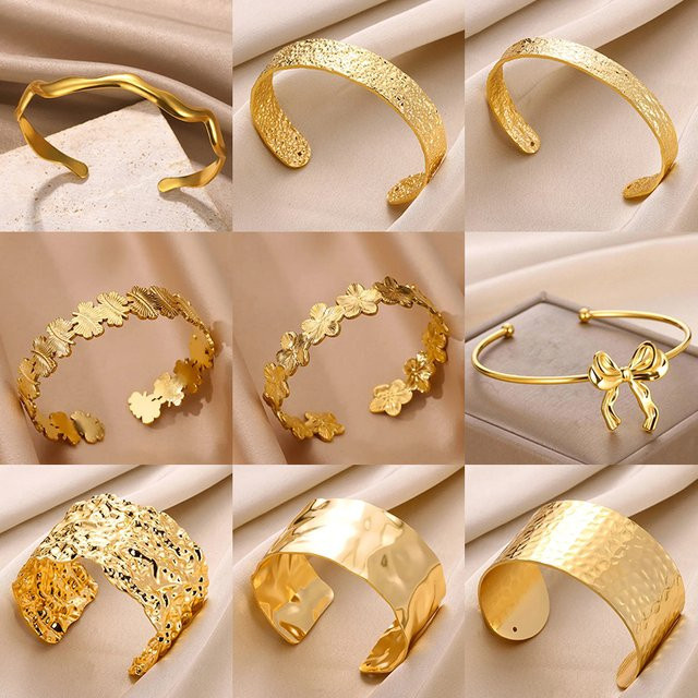 ICFTZWE Armband Armreif, Blume, Gold Farbe, Edelstahl, Damen - Bild 1