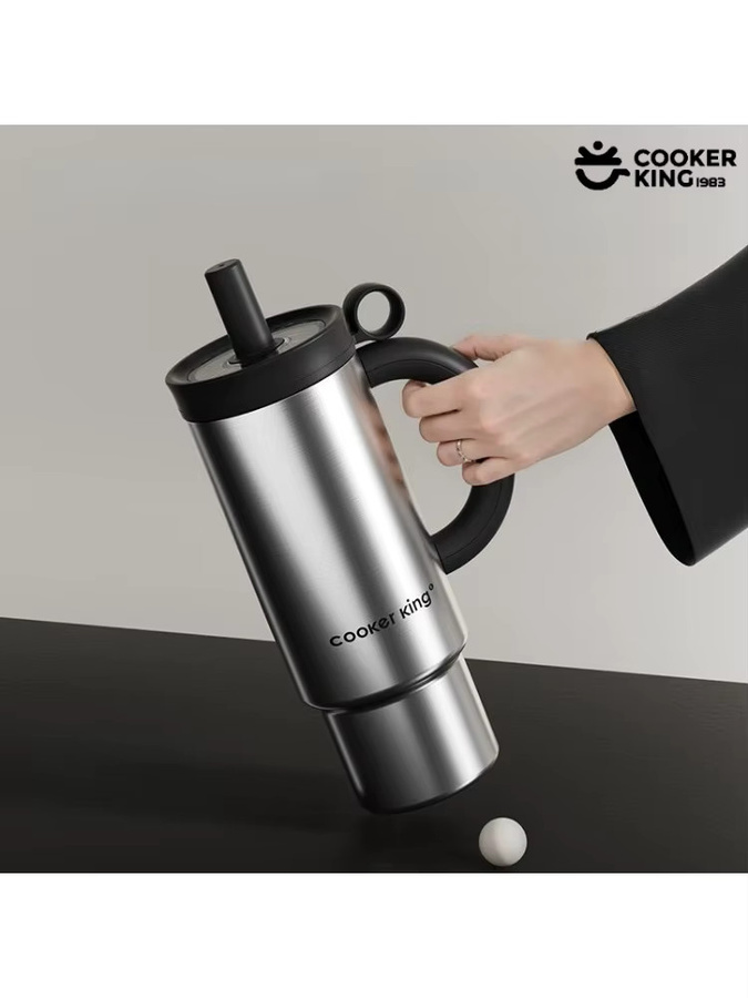 COOKER KING Isolierter Becher aus Edelstahl mit PP-Strohhalm, 1050 ml, in Weiß, Blau oder Silber - Bild 5