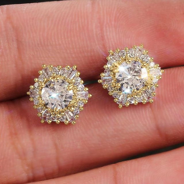 YIRAN Jewelry Ohrstecker, sechseckig, CZ, gray, Damen - Bild 1