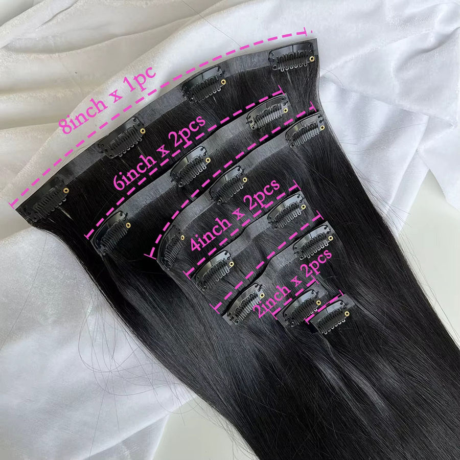 Echthaarverlängerungen mit Clips, # 1B, 7 Stück/Set, 100 g, Unisex - Bild 3