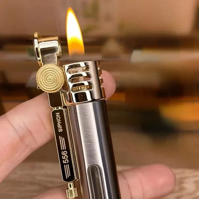 ZORRO Retro Feuerzeug aus Messing in Gold mit transparentem Öltank und Box - Bild 1