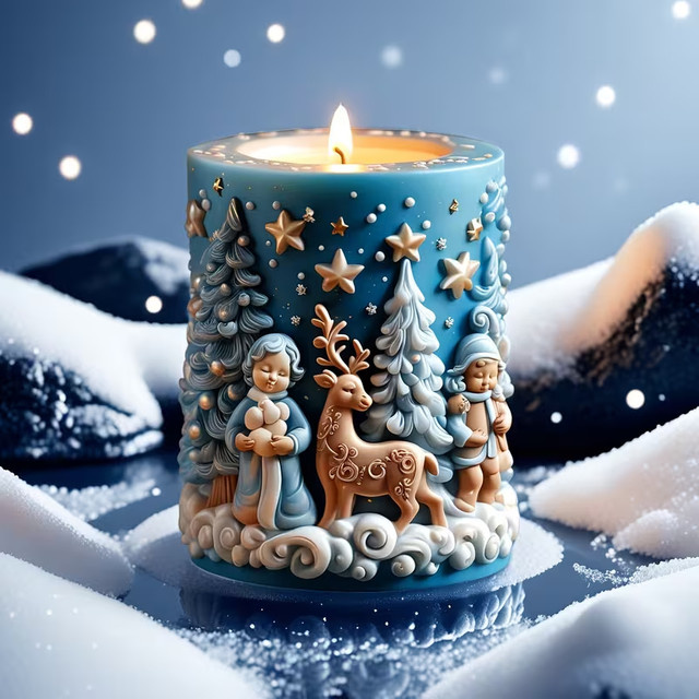 Silikonformen für Weihnachtsdekoration zur Herstellung von Duftkerzen in Form von Schneeflocken, Rentieren und Weihnachtsmännern, Blau - Bild 1