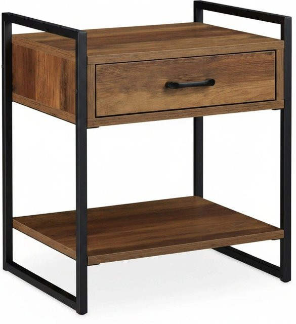 Relaxdays Nachttisch im Industrial-Design mit Schublade, Farbe Braun/Schwarz, B/T/H: 50 x 43 x 37 cm - Bild 1