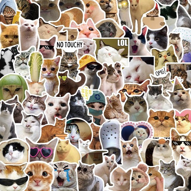 Lustige und süße Katze Meme Tier Aufkleber in Multicolour für Scrapbooking, Notebook und Laptop - Bild 1