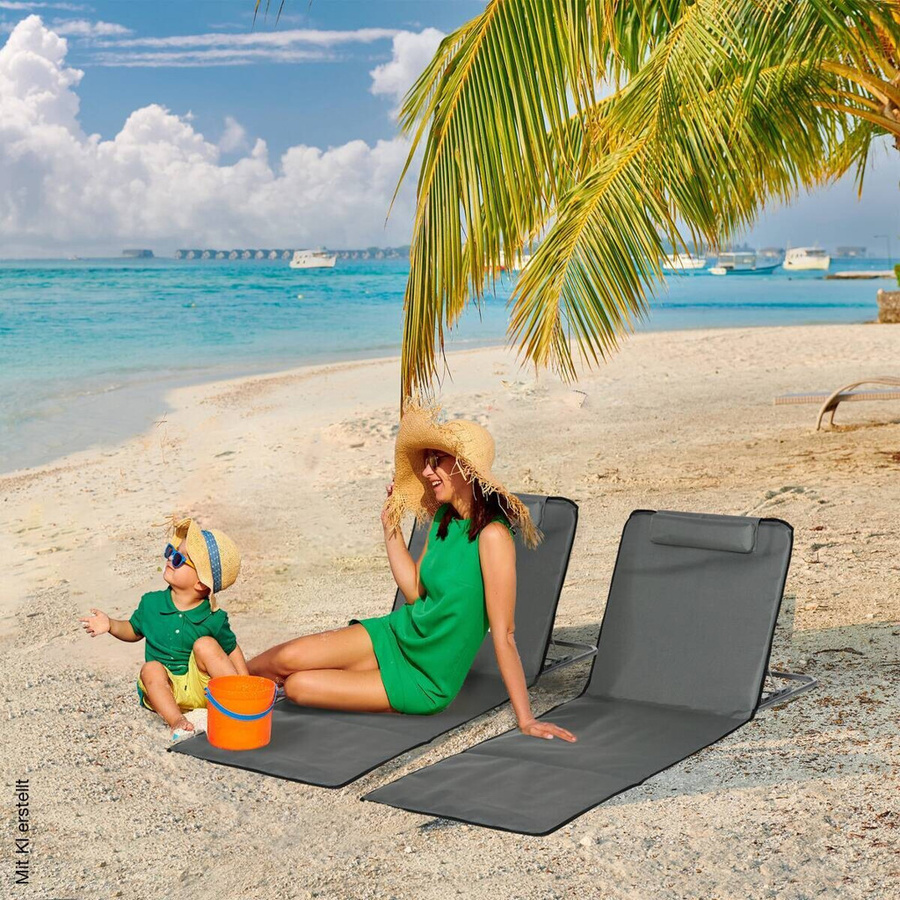 Outsunny Strandliege 2er Set grau aus Textilene und pulverbeschichtetem Stahl mit verstellbarer Rückenlehne, B/H/L: 53 x 35 x 124 cm - Bild 3