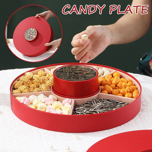 Aihogard Süßigkeitenteller mit Deckel und Unterteilung in Rot für Snacks und Nüsse - Bild 1