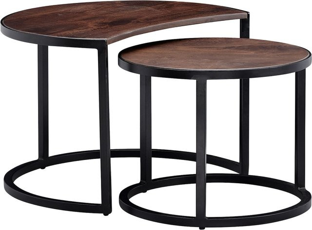 KADIMA DESIGN Couchtisch Set ESINO im Industrial-Stil aus Mango Massivholz und Metall in Braun - Bild 1