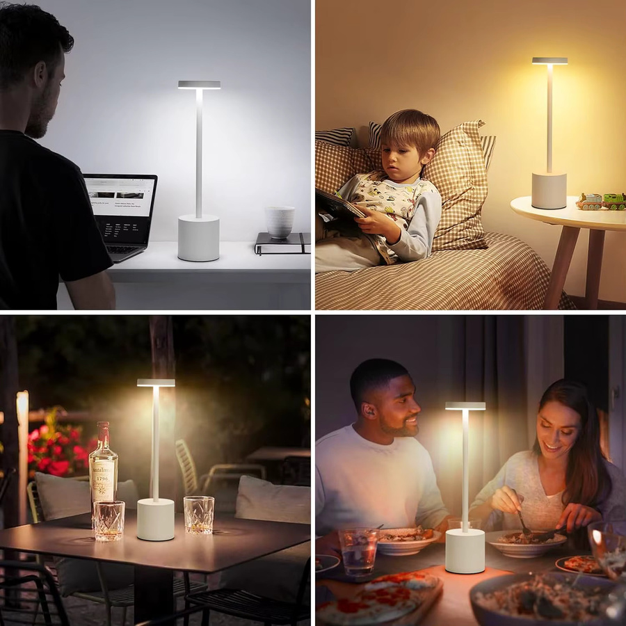Wiederaufladbare LED Tischlampe mit Touch-Sensor in Weiß, dimmbares kabelloses Nachtlicht und Leselampe für Schlafzimmer, Restaurant oder Hotel - Bild 4