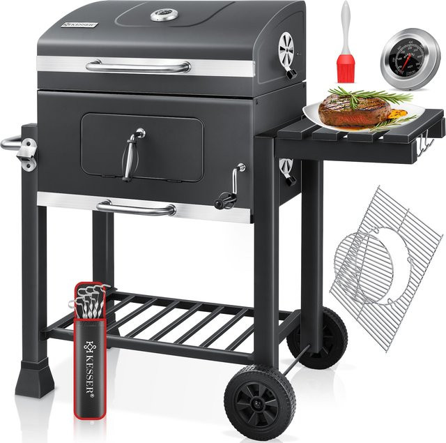 KESSER Grillwagen XXL Holzkohlegrill mit Deckel, Thermometer und Edelstahl-Griff für Garten und Camping - Bild 1