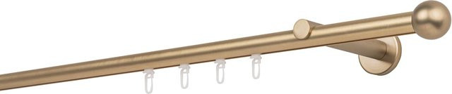 Ondeco Gardinenstange auf Maß Messing-Matt mit 1-lauf Wandträger und Gleiter, Farbe: Gold, Breite: 330 cm - Bild 1