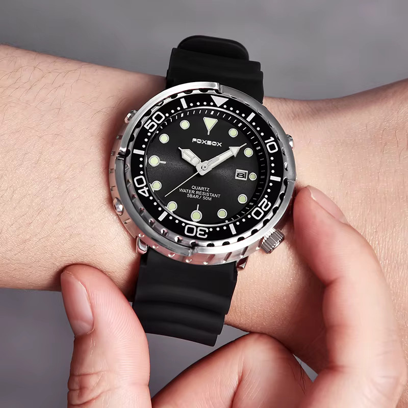 Lige Armbanduhr Quarz, Edelstahl, Kautschuk, Schwarz, Herren - Bild 3