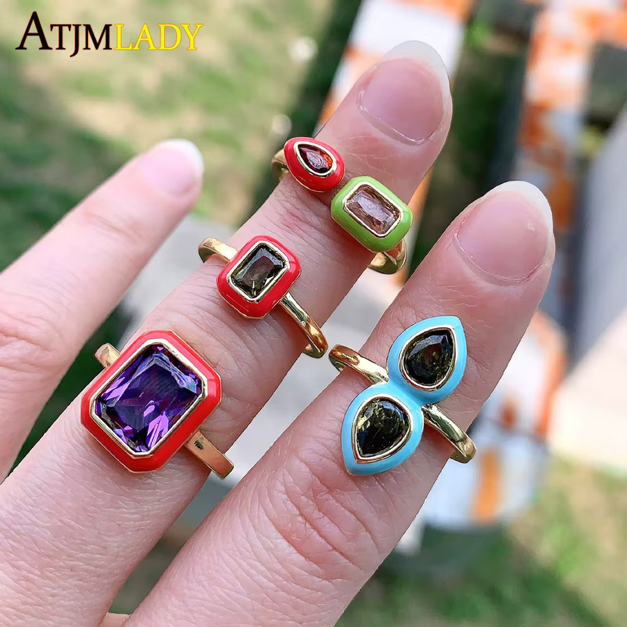ATJMLADY Ring, Pastell-Emaille, Zirkonia, Damen - Bild 2