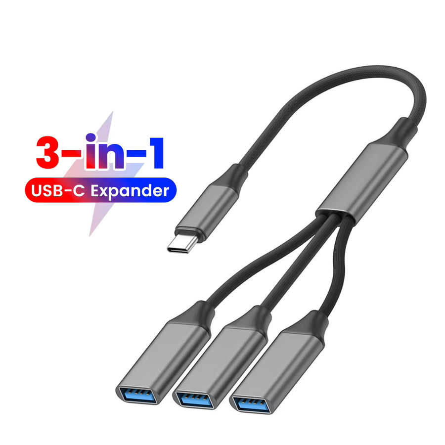3-in-1 USB-C-Hub-Erweiterungskabel in Grau für iPhone 15, 16, PC, Laptop und MacBook mit schneller Datenübertragung - Bild 1