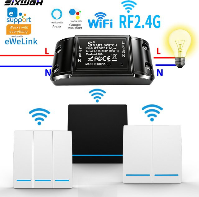 EWeLink WLAN Smart Switch Timer mit RF 2.4G Fernbedienung, Wandmontage, kompatibel mit Amazon Alexa und Google Assistant, Schwarz - Bild 1