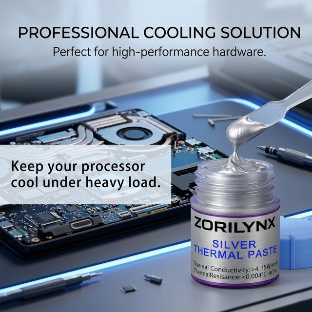 ZORILYNX Wärmeleitpaste Silber mit hoher Leitfähigkeit für CPU, GPU und Laptop-Kühler, 15g - Bild 1