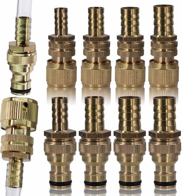 Messing-Schlauchtülle Adapter mit 16 mm Schnellkupplung für die Gartenbewässerung und Rohrverbindung in Gold und Silber - Bild 1