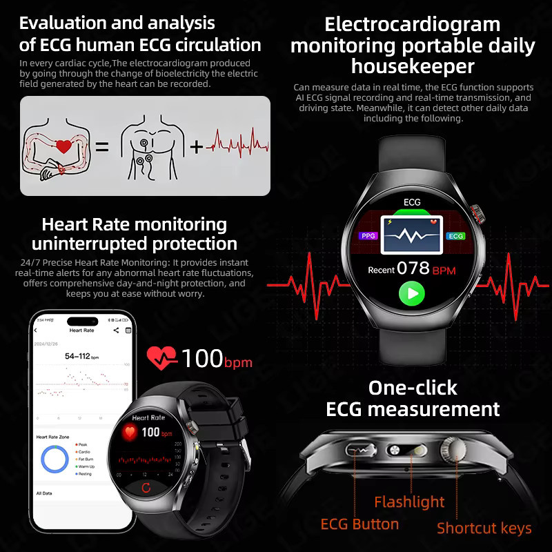 LIGE Smartwatch, 1,43 Zoll, Schwarz, Silikon, Herren - Bild 3