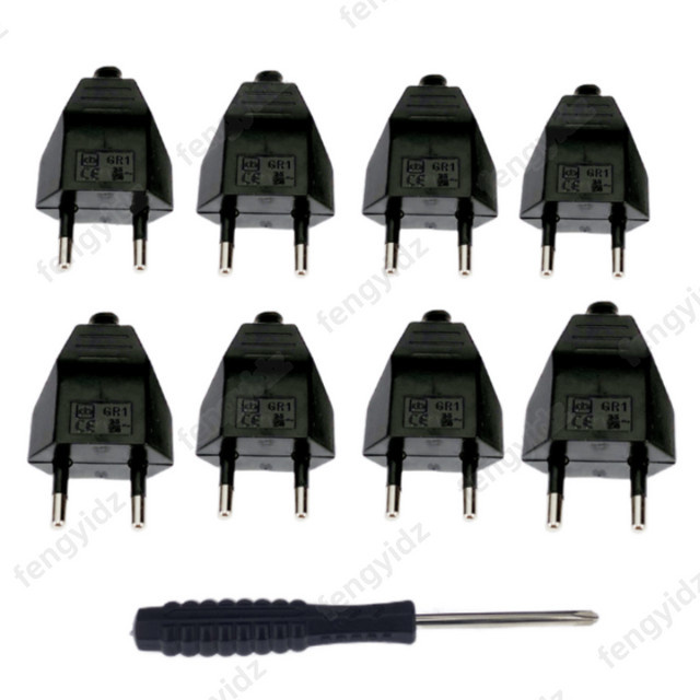Fengyidz 8er Set EU Europäische 2 Pin Steckdose Adapter mit Schraubendreher, AC Elektrische Steckdose für 110 V bis 250 V, Farben: Weiß und Schwarz - Bild 1