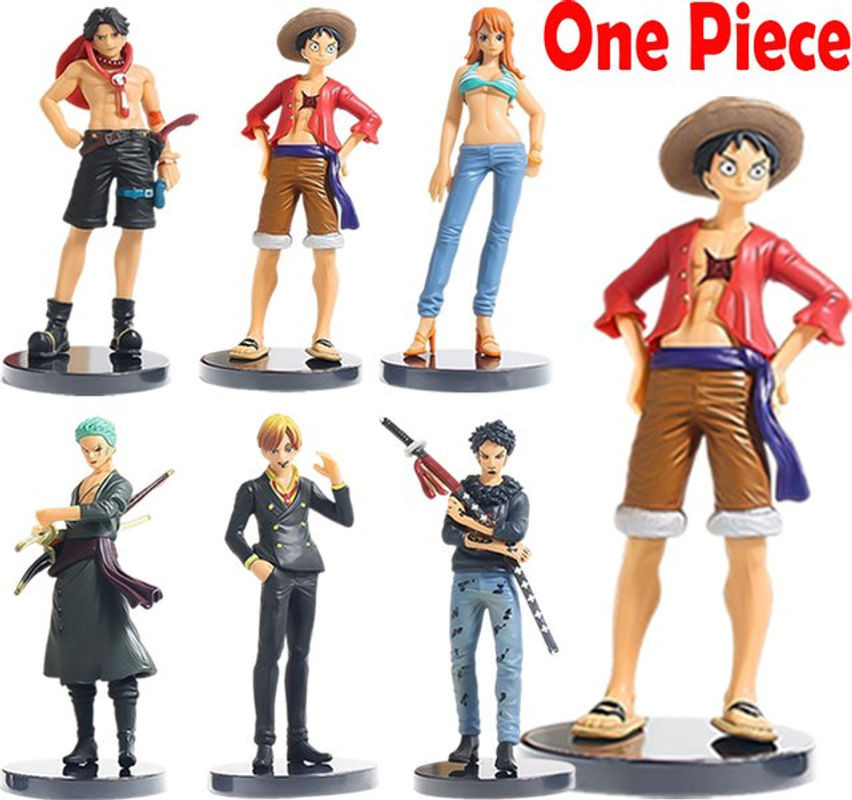6er Set One Piece Anime Figuren von Bandai mit Luffy, Ace, Zoro, Nami und Sanji aus Kunststoff in Mehrfarbig als Desktop-Statue und Sammlerstücke - Bild 1