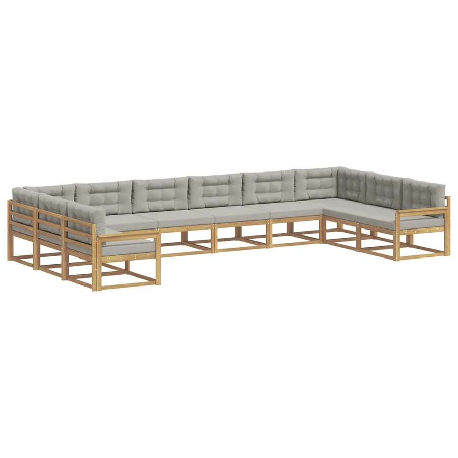 vidaXL Outdoor-Sofagarnitur aus massivem Akazienholz mit 10-teiligem Kissen-Set in Weiß und Hellgrau - Bild 2