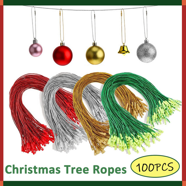 100 Stück bunte Weihnachtsbaumseile aus Textil, 20 cm Länge, ideal für Weihnachtskugeln und Party-Dekorationen - Bild 1