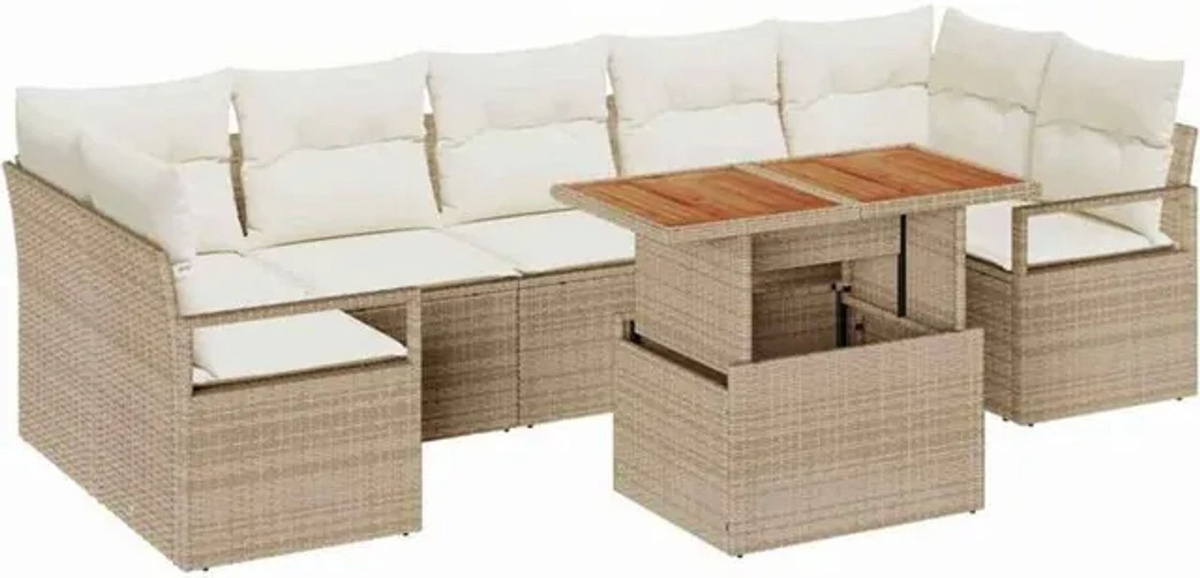 Vidaxl Garten-Sofa-Set aus Poly-Rattan mit integriertem Speicher in Beige, 8-teilig, modern - Bild 1