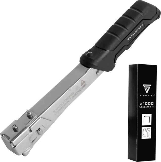 STAHLWERK Hammertacker Schlagtacker Handtacker Klammergerät in Silber inklusive 1000 Klammern - Bild 1